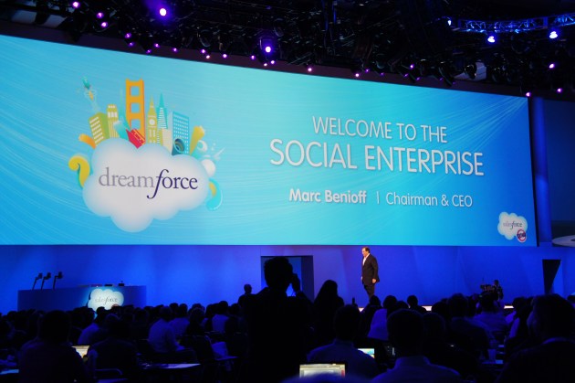 Marc Benioff on stage at Dreamforce talking the Social Enterprise