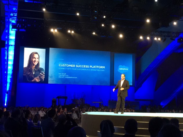 Marc Benioff comes onto the main stage at Dreamforce 14. #df14